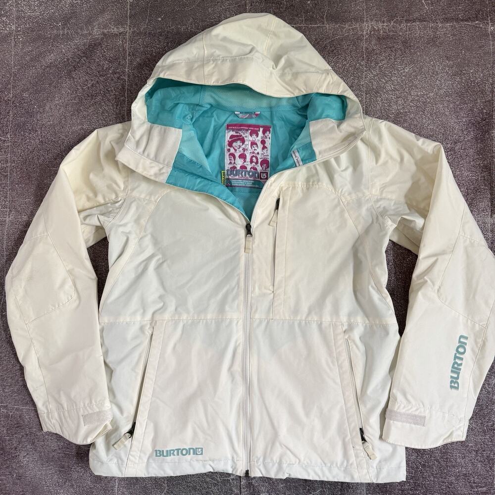 Men's Burton Dryride Launch White Blue Hooded Lined Snowboard Ski Jacket Sz S